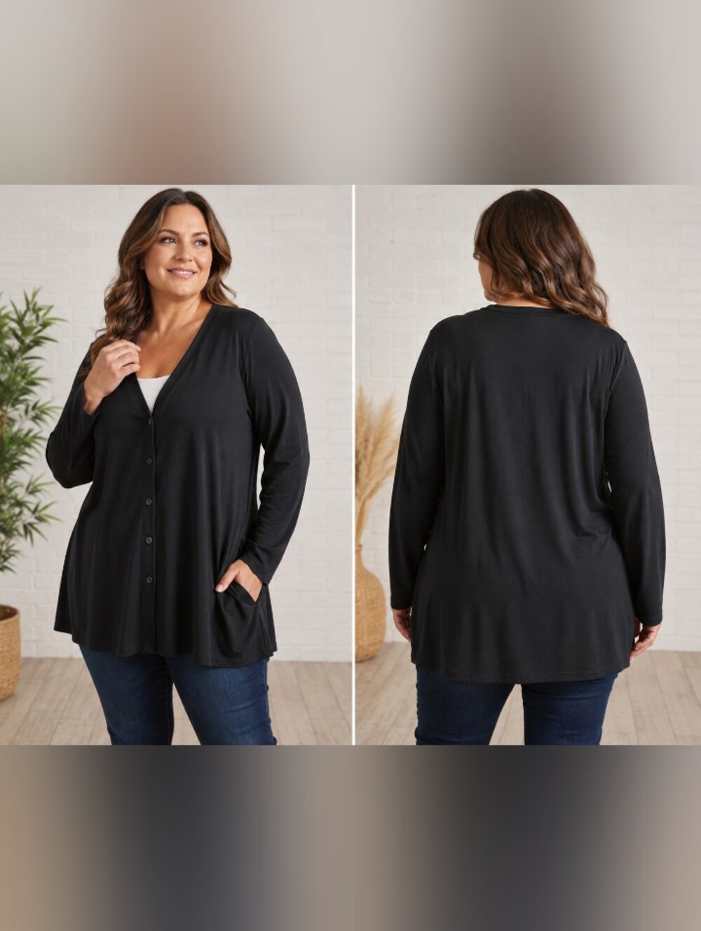 lands’ end 2x black button front cardigan long sleeve cotton blend